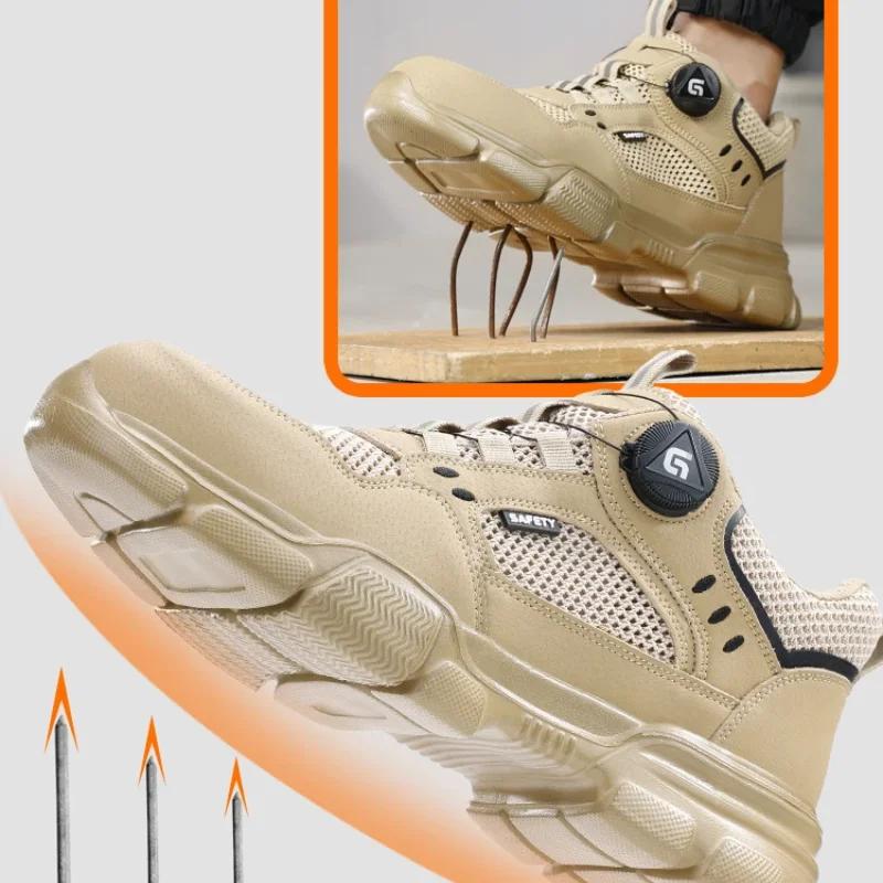 Chaussures de sécurité respirantes pour hommes avec bouton rotatif, anti-perforation et anti-écrasem