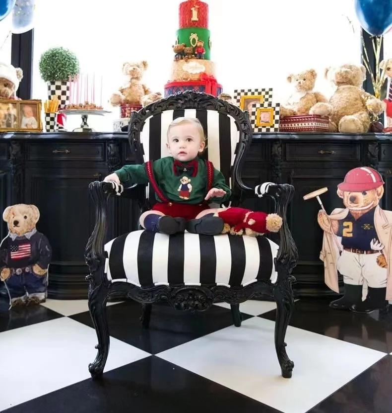 Ensemble bébé garçon de 0 à 6 ans, automne hiver, velours rouge, ours vert brodé, Vintage pour Eid,