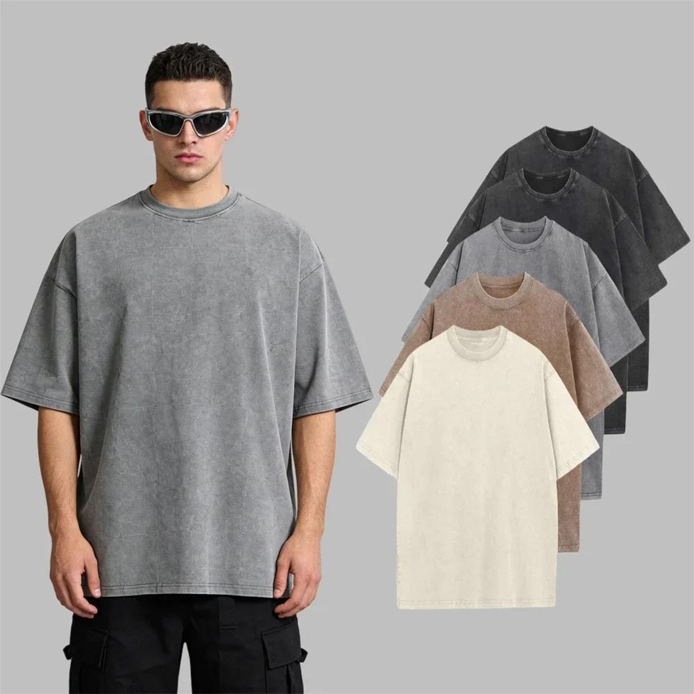 T-shirts en coton et lin pour hommes, lot de 5, style rétro, coupe ample, streetwear, col rond, coul
