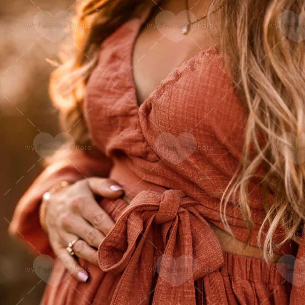 Robe de grossesse en lin et coton pour séance photo, ensemble deux pièces, pour femmes enceintes, ro