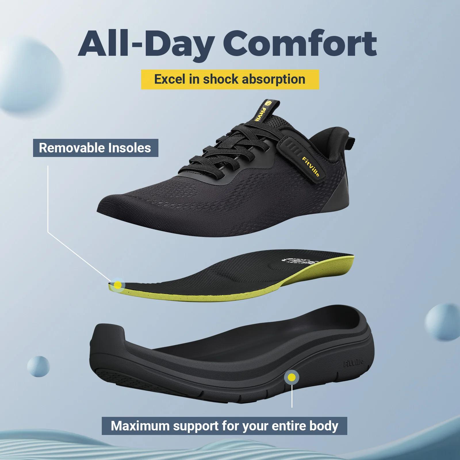 FitVille – chaussures de marche larges pour hommes, chaussures de course légères, baskets avec souti