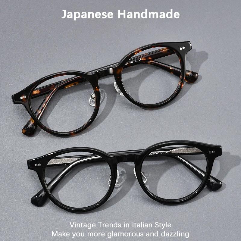 Monture de lunettes vintage ronde en acétate pour hommes et femmes, style décontracté professionnel,
