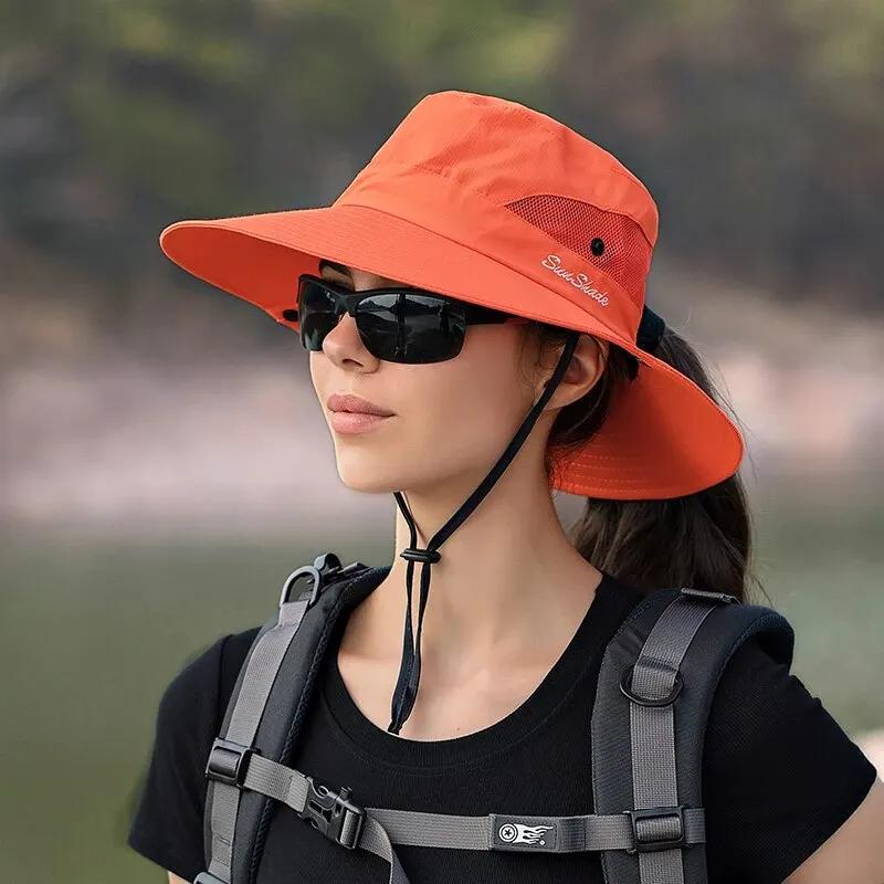 Xinbaoguan-Chapeau de soleil d'extérieur 100% polyester pour femme, respirant, pliant, avec trou pou
