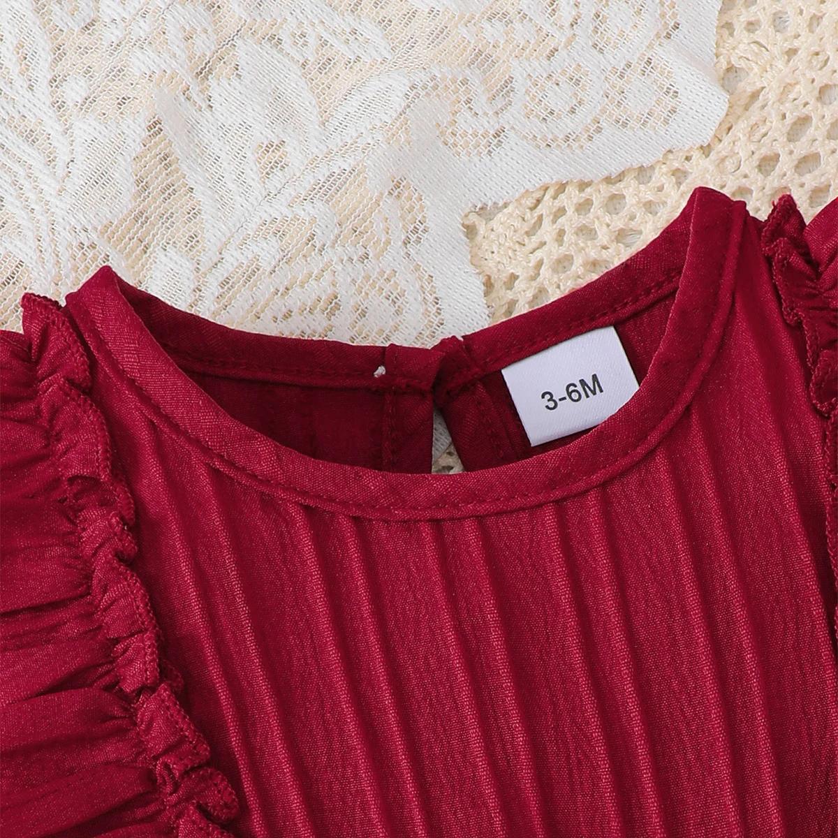 Robe sans manches pour bébé fille, couleur unie, bords à volants, robe d'été + bandeau, robe du nouv