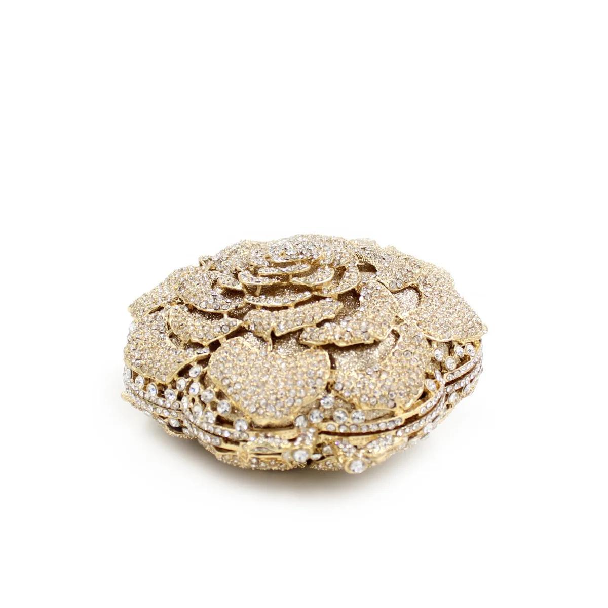 Pochette de luxe en forme de Rose avec strass et diamant, sac à main creux en métal pour Banquet et