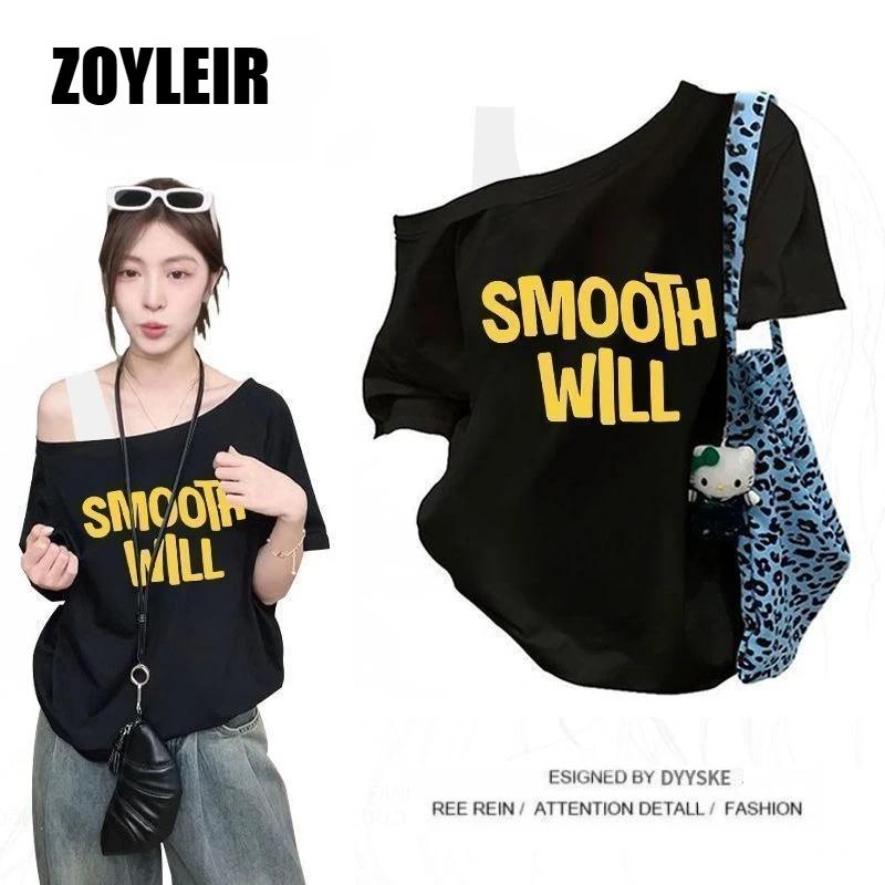 T-shirt élégant d'été asymétrique pour femme, faux deux-pièces, oversize, à motif graphique, manches