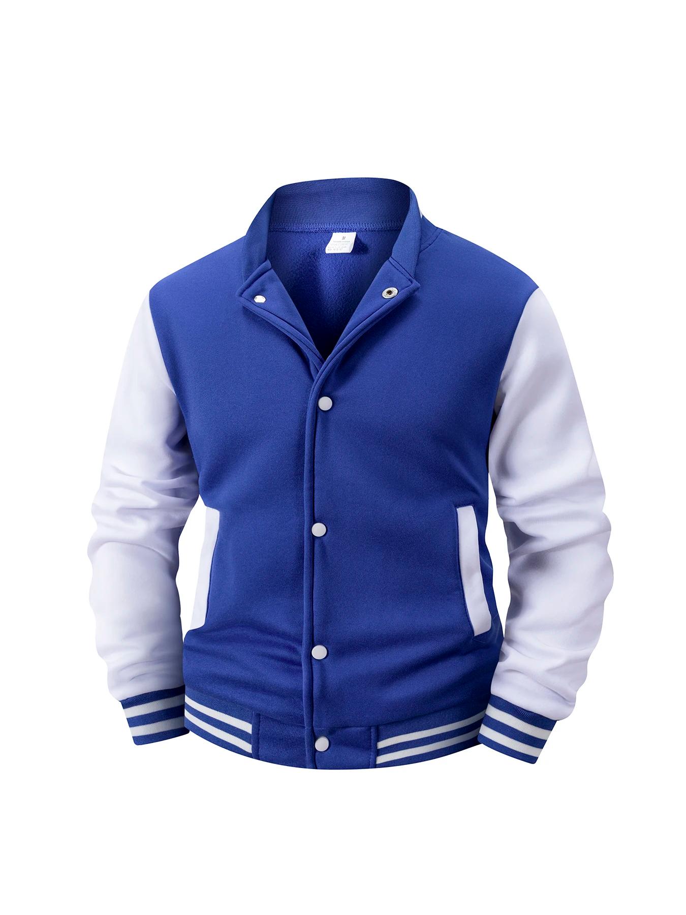 Veste universitaire doublée polaire pour hommes, automne hiver, bloc de couleur chaud, veste de Base