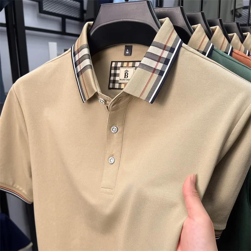 Marque de mode de luxe à manches courtes polo shirt hommes été de haute qualité coton soyeux respira