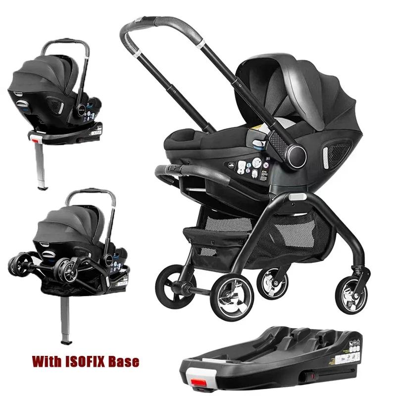 Poussette légère et portable pour nouveau-né, siège auto enfant, poussette bébé de luxe 4-en-1 avec