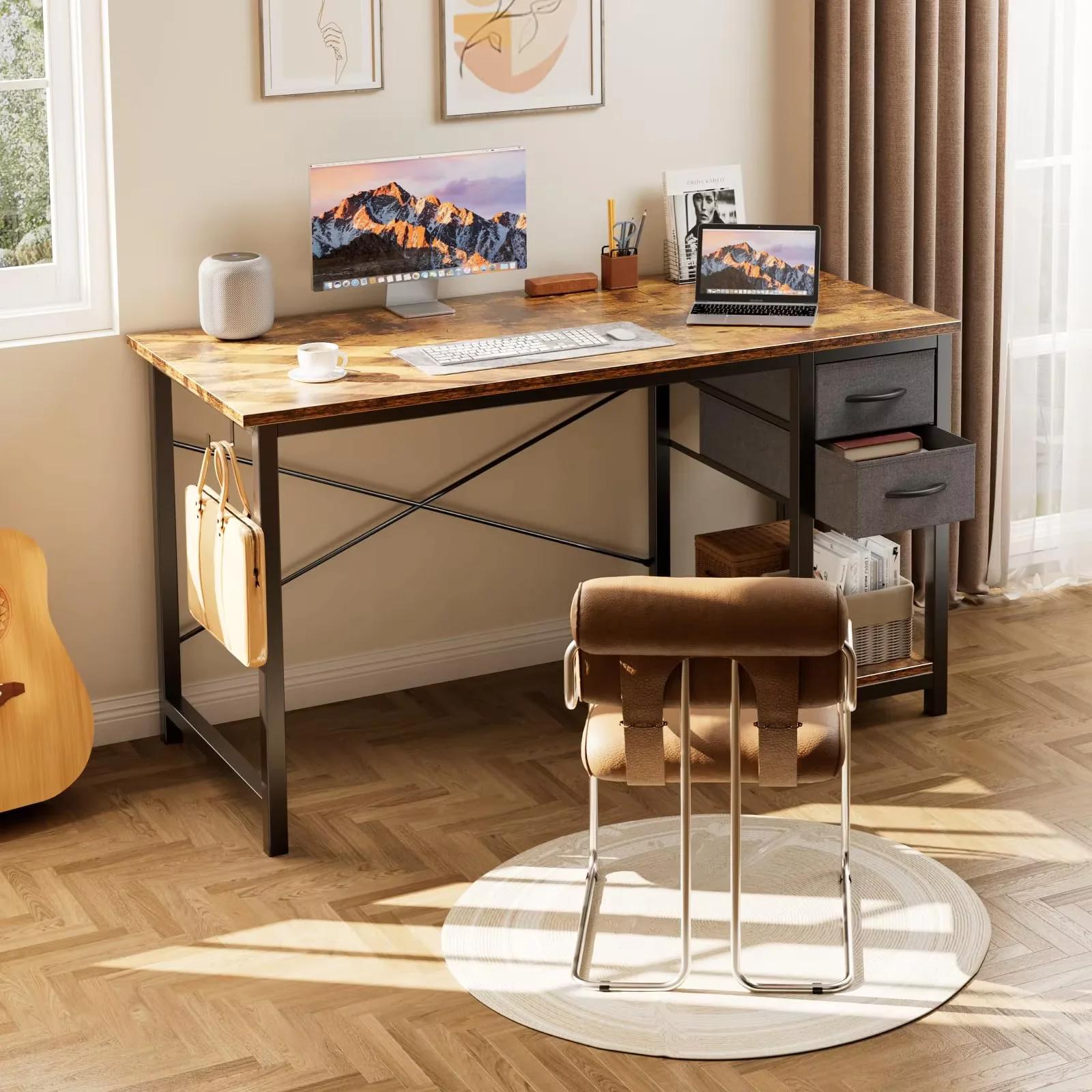 JHK 47IN bureau d'ordinateur avec 2 tiroirs pour bureau d'étude Table de jeu en bois avec tiroirs à