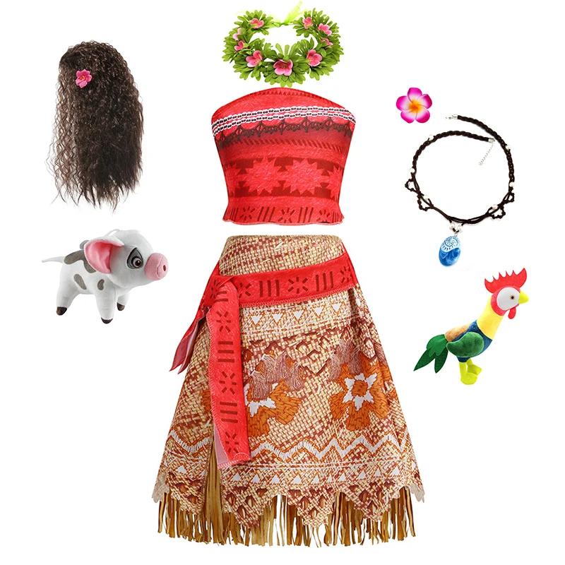Robe Disney Moana pour enfants filles, princesse Vaiana, Cosplay, carnaval, couvre-chef de fête d'an