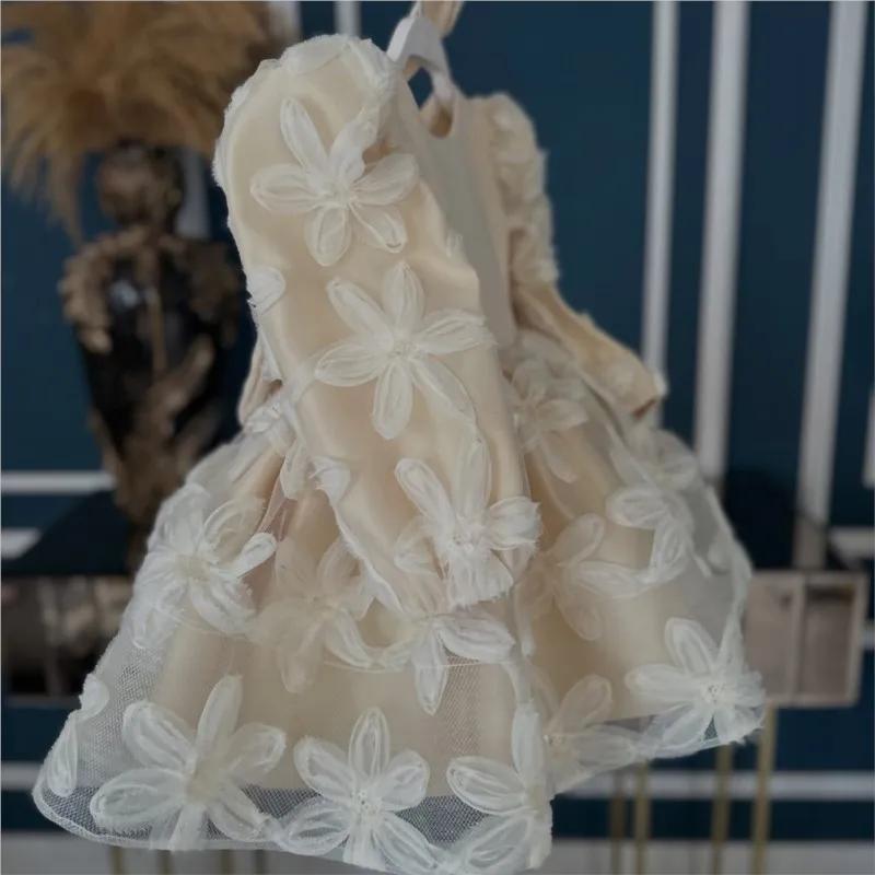 Robe Tutu florale de princesse pour bébé fille, manches longues, style vintage, avec nœud, pour mari