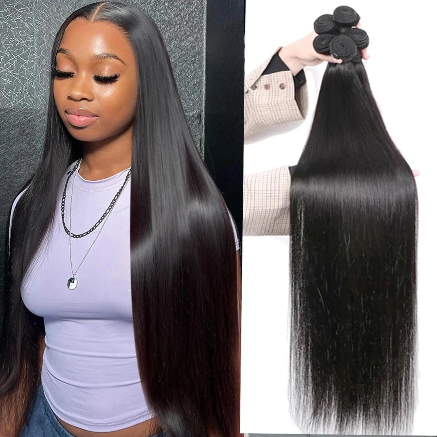 Extensions de cheveux humains vierges bruts pour femmes, faisceaux droits indiens, en vrac, en vente