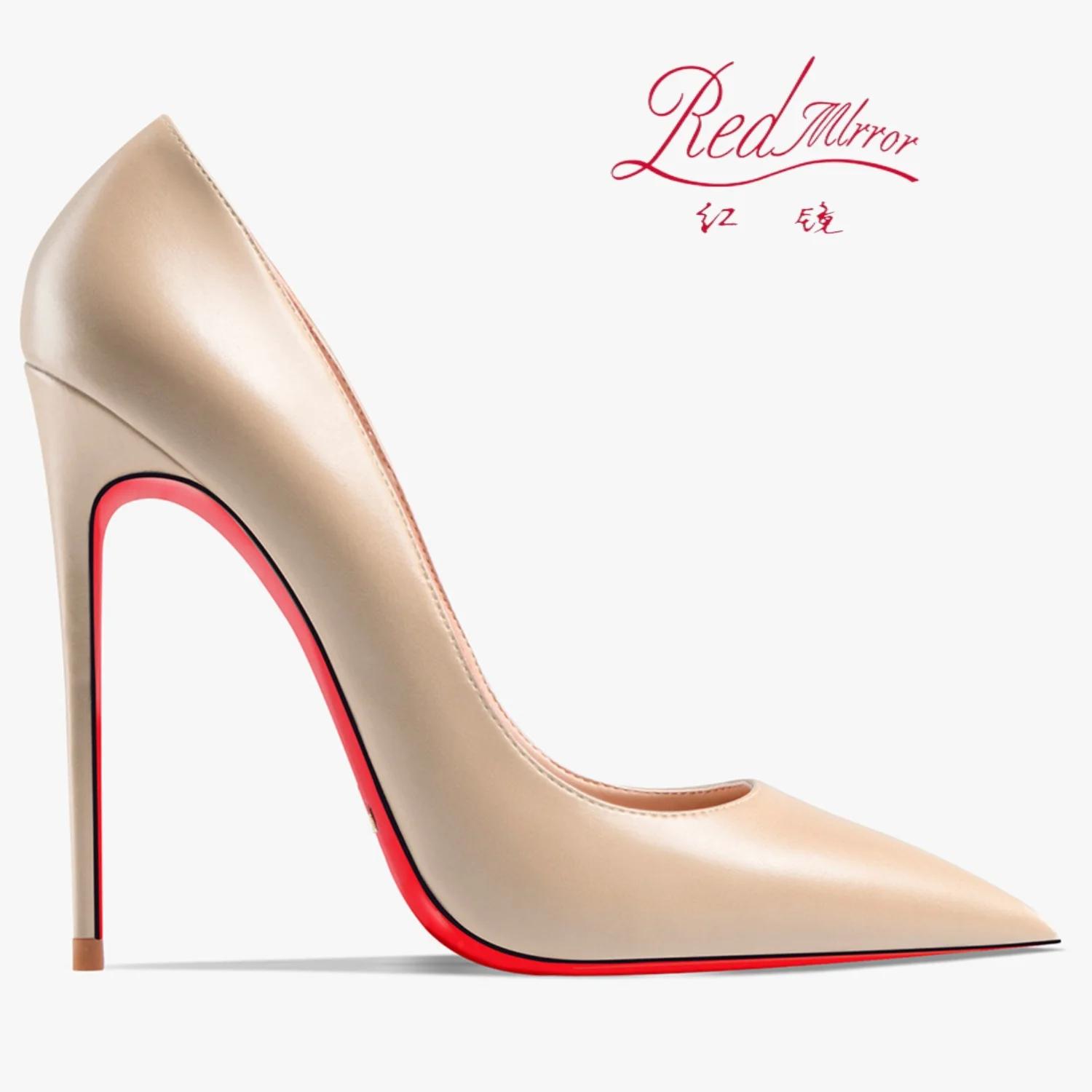 Chaussures pour femmes 2025 tendance en cuir de luxe fond rouge talons hauts 12 cm bout pointu escar