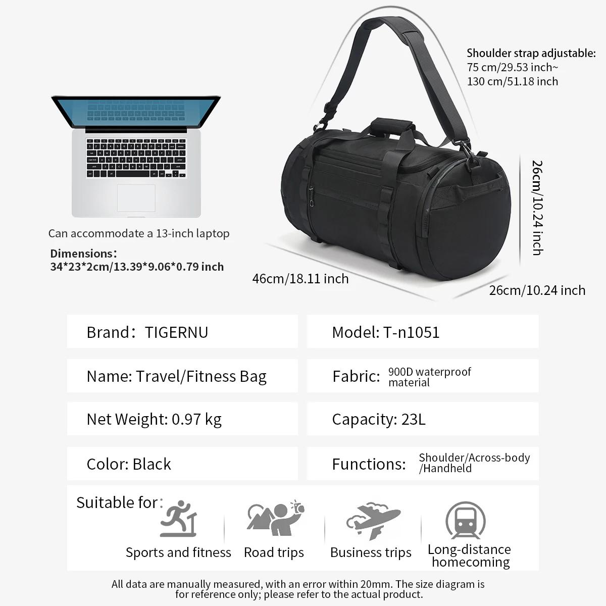 Tigernu sacs de voyage pour hommes sac de sport sac de Fitness étanche hommes sac Portable en plein