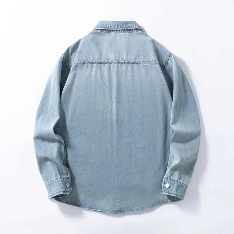 Chemise ample en denim fin et non extensible pour hommes, style américain, polyvalente, Vintage