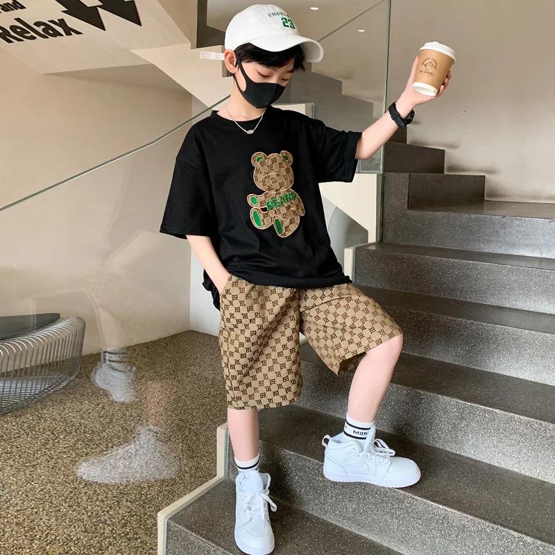 Ensemble de vêtements d'été pour adolescents, t-shirt et short ours de dessin animé pour enfants fil