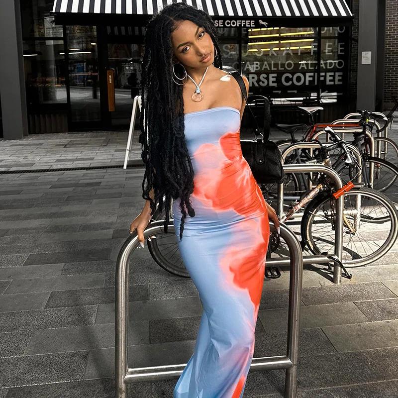 Robe Maxi Tube imprimée sans bretelles, Sexy, épaules dénudées, dos nu, extensible, longue, vêtement