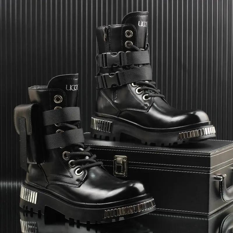 Bottes de moto britanniques à l'offre elles épaisses pour hommes, haut, blanc, velours, moyen, chaud