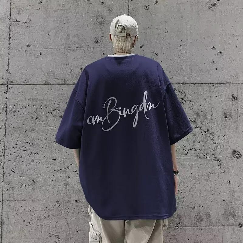 M-8XL été hommes T-shirt surdimensionné coréen décontracté Style ample lettre étoile Signature impre