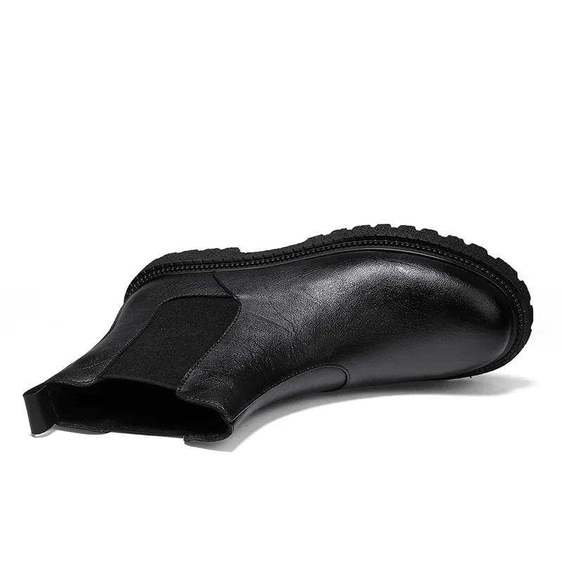 Bottines Chelsea en cuir véritable pour hommes, bottines décontractées à la mode, de luxe, en peluch