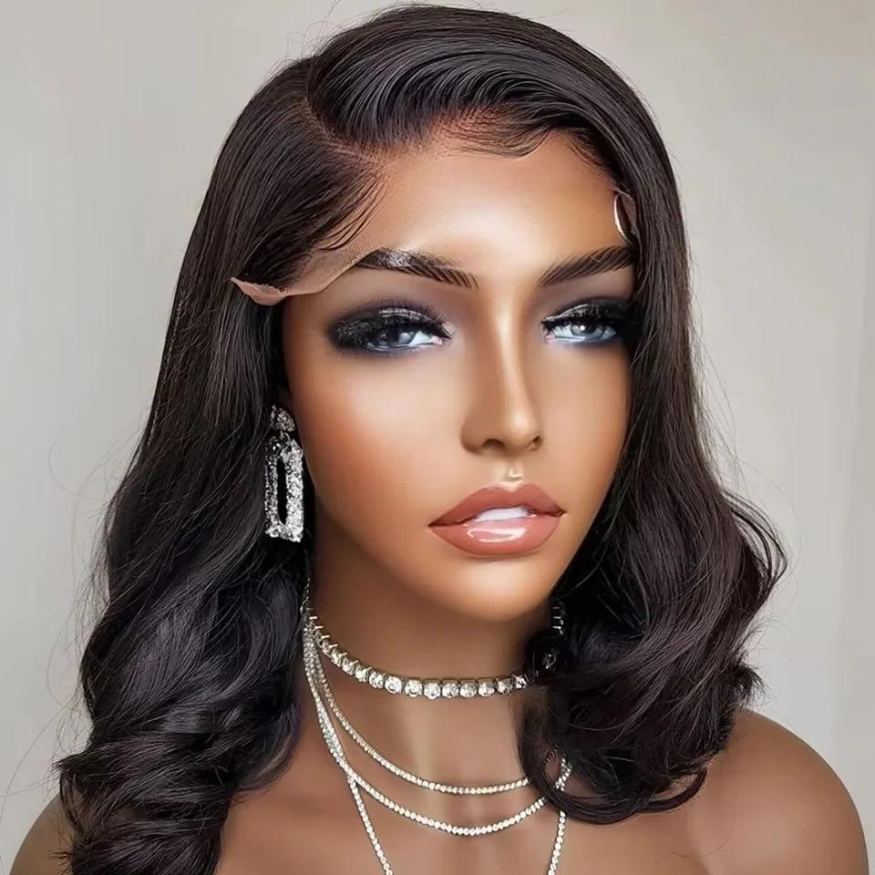 Perruque Bob Brésilienne Naturelle Bouclée, Cheveux Courts Ondulés, Partie Latérale, pour Femme