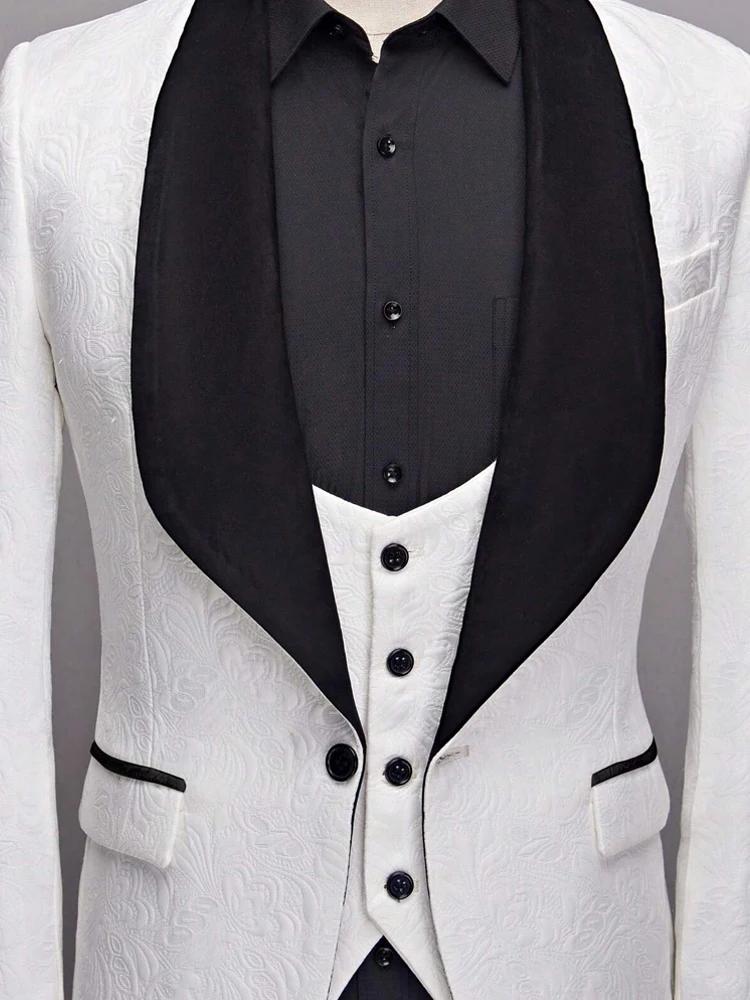 Ensemble de costume ajusté jacquard floral trois pièces pour hommes, comprenant une veste, un gilet