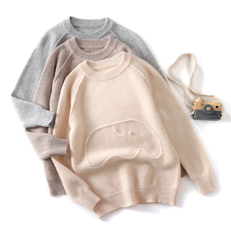 Pull en laine Pure pour enfants pull à col rond basique automne hiver épais garçons filles 100% lain