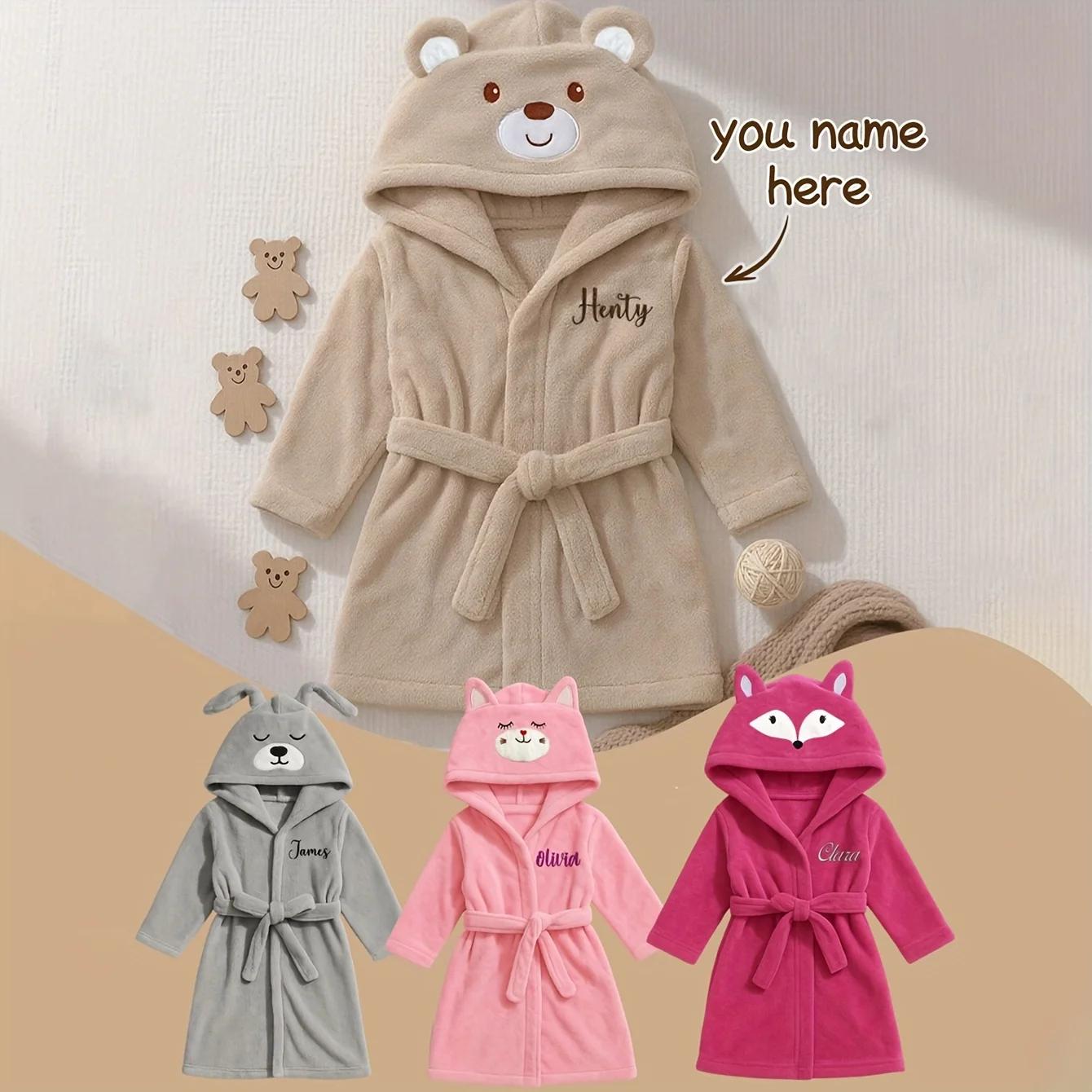 Serviette pour bébé à capuche avec ours brodé avec nom personnalisé | Peluche douce 74-84cm pour 1