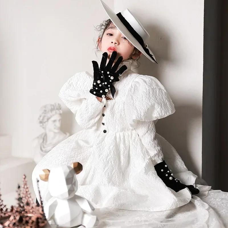 Nouvelle Robe de Princesse Blanche pour Filles 2026, Tenue de Soirée Élégante Rétro pour Piano, Robe