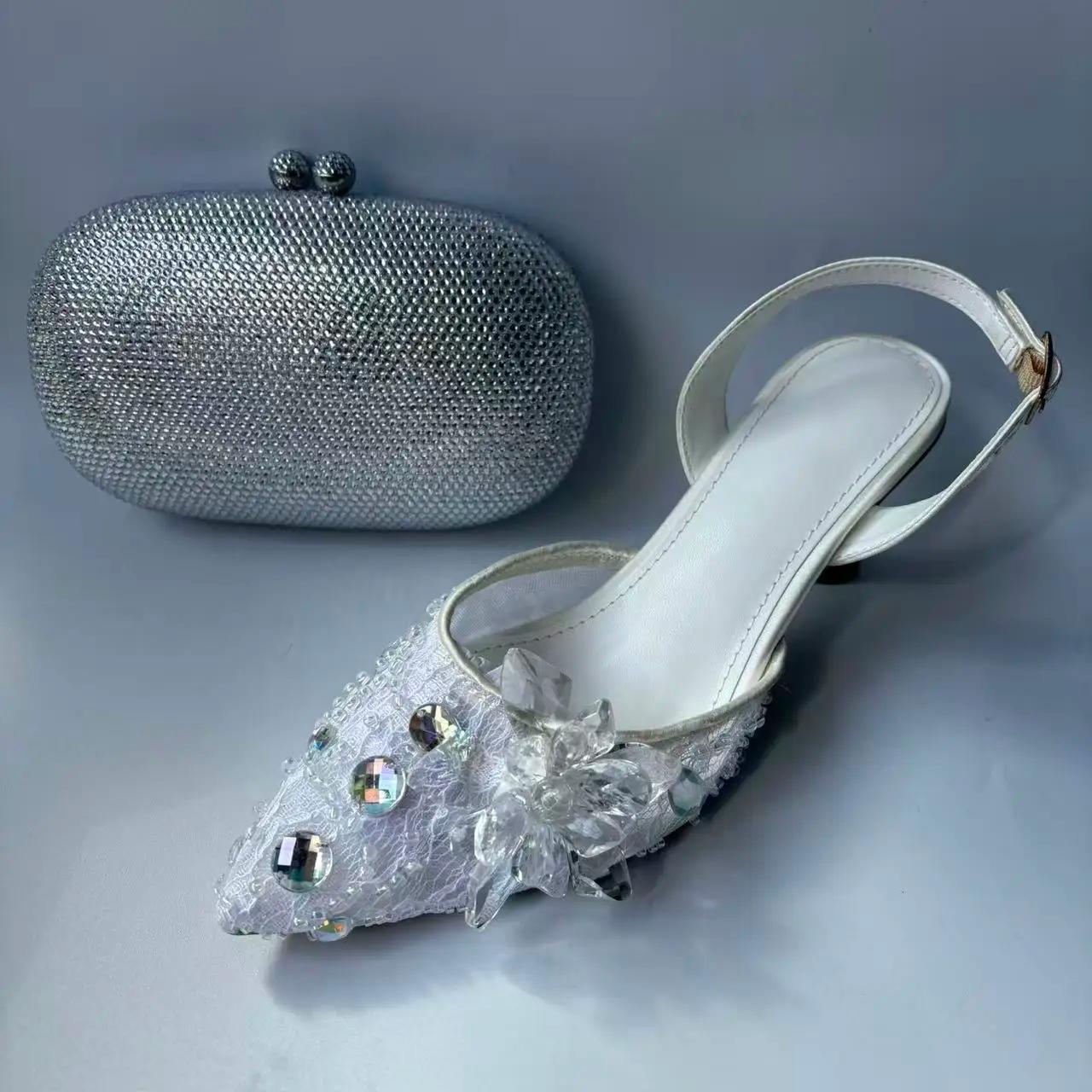 LNATISNOVA – sandales à bout pointu et sacs à main pour femmes, escarpins à talons hauts avec pochet