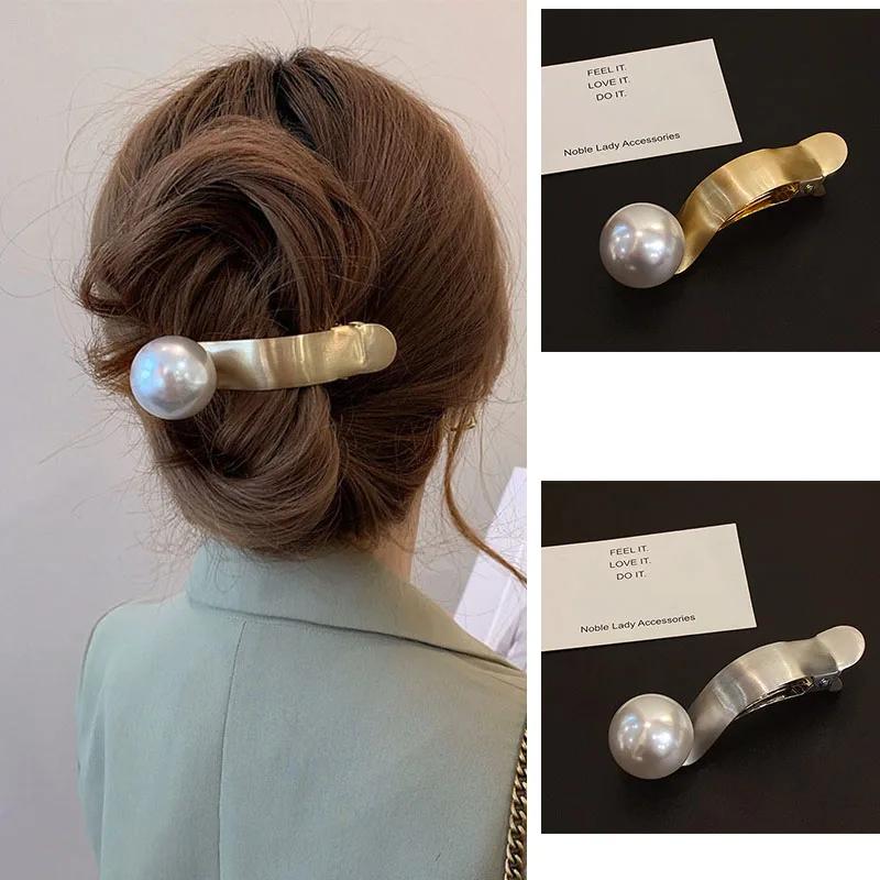 Pince à cheveux en métal avec perles, pince à cheveux en forme de bec de canard, épingle à cheveux,
