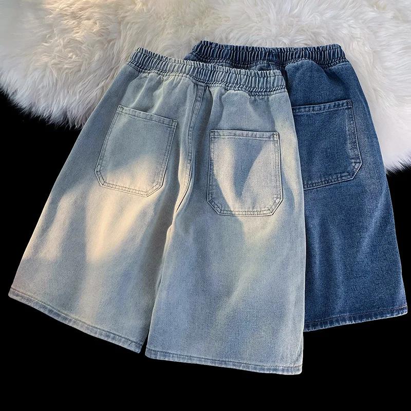 Jean noir Vintage Y2k pour hommes, pantalon large décontracté taille basse, short en jean porté, vêt