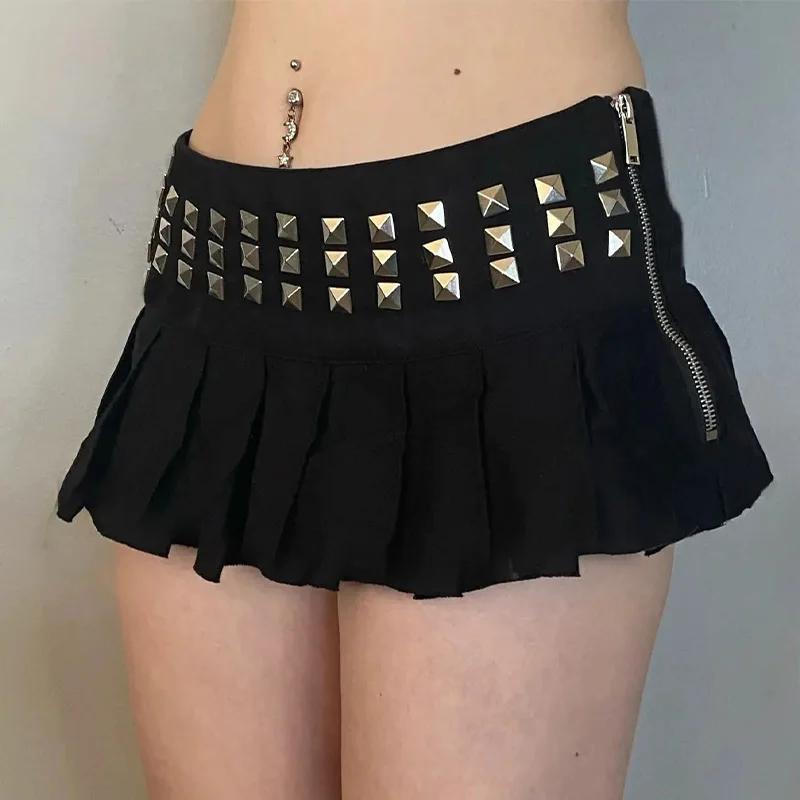 Mini jupe gothique Punk croisée pliable pour femmes, vêtements de rue, mode d'été, jupe courte taill