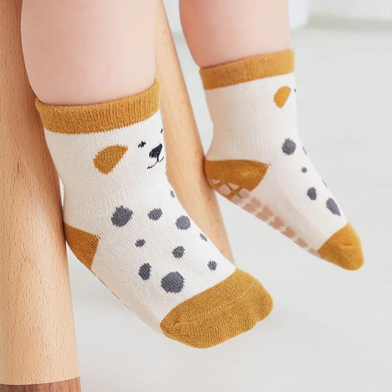 5 paires de chaussettes antidérapantes pour enfants, motif de dessin animé mignon, chaussettes de so