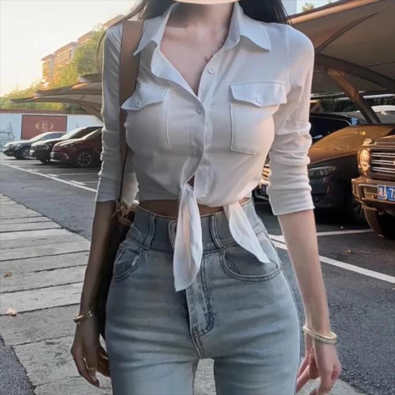 Chemises noires femme élégante mode Streetwear femme mince Blouse printemps été mince Y2K décontract