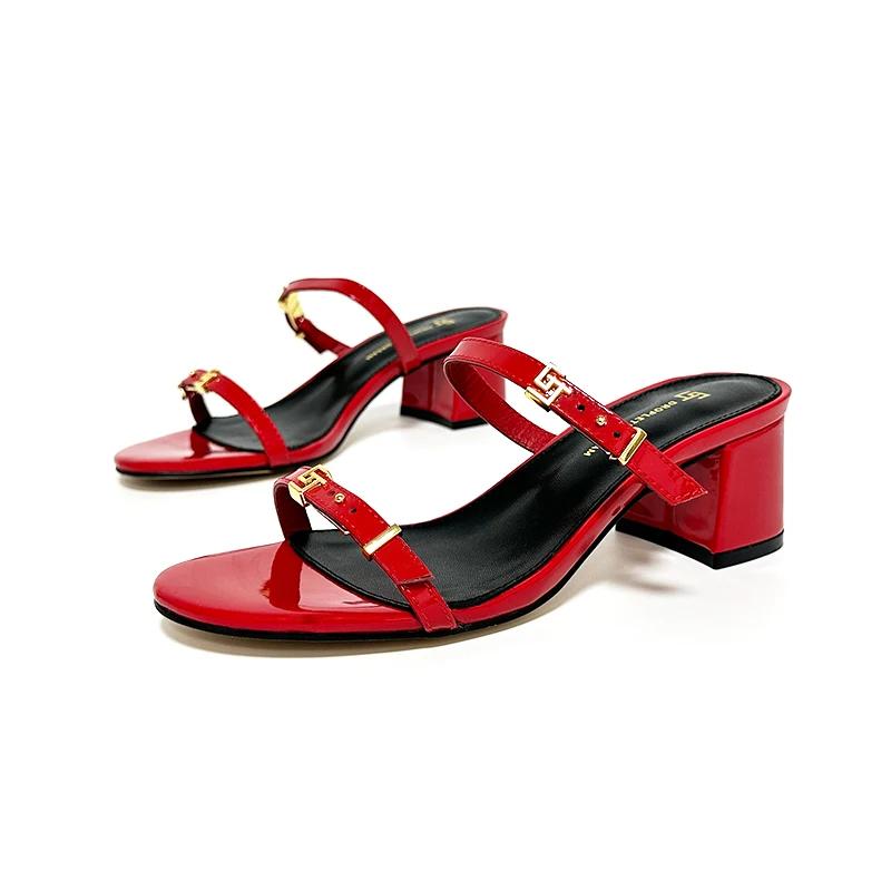 GJ-Pantoufles en cuir à tête ronde, sandales d'extérieur, pantoufles de banquet et de fête, mode déc