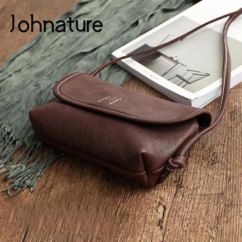 Sac à main pour femme en cuir de vache souple rétro fait à la main par Johnature, nouveau modèle 202