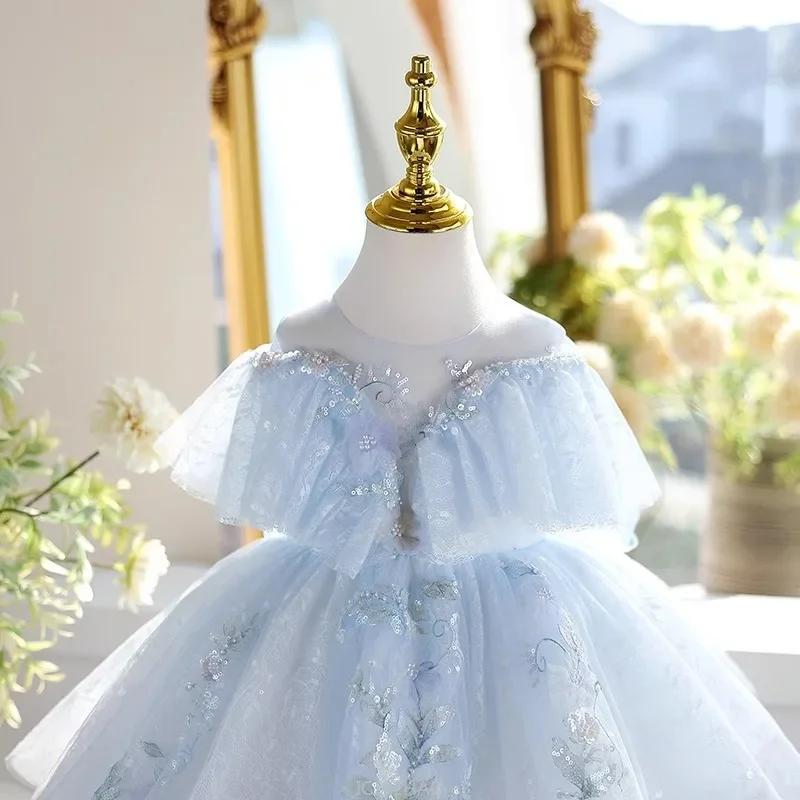 Robe de princesse rose pour filles, tenue de spectacle de Piano, à fleurs, pour mariage, pour enfant