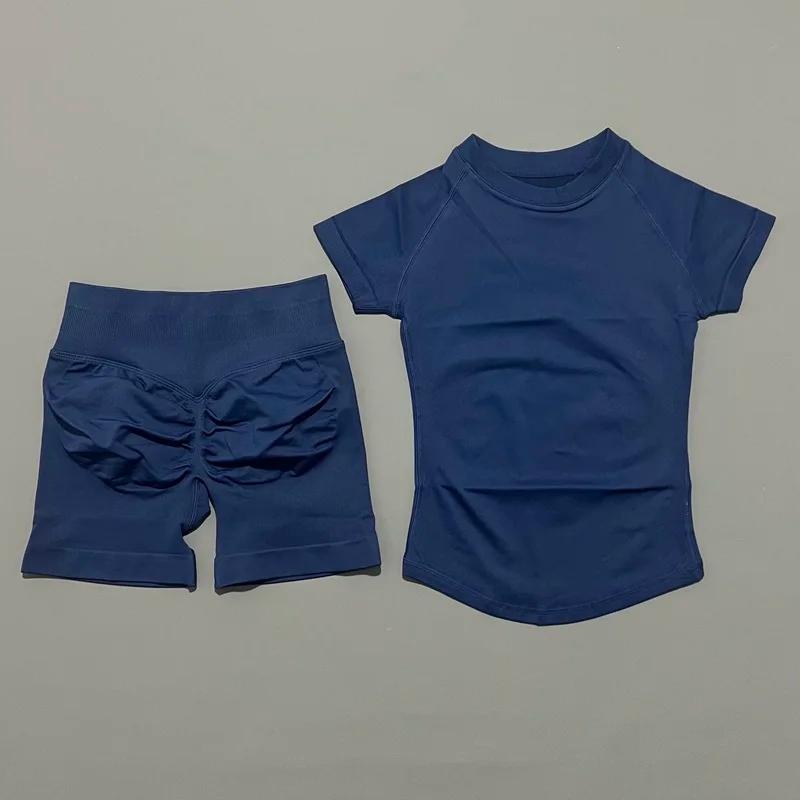 Ensemble de sport et yoga 2 pièces pour femme, taille basse, short à effet galbant, manches courtes,