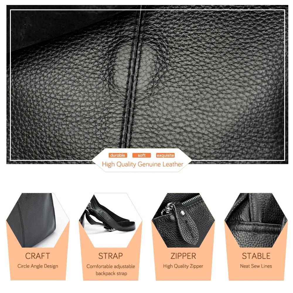 Zency en cuir véritable femmes sac à dos de haute qualité grande capacité sac de voyage sac à dos ca