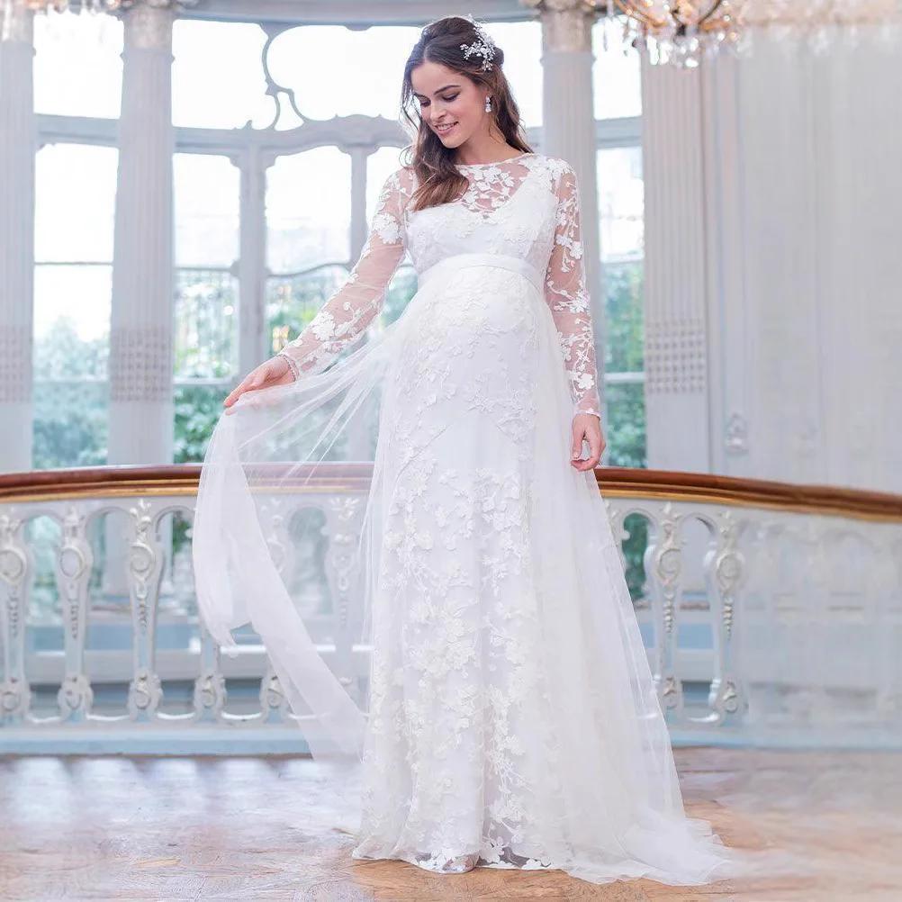 ALTERFull-Robe Longue Maxi en Dentelle, Manches sulf, en Forme de V, Ourlet au Dos, Bouffante, pour