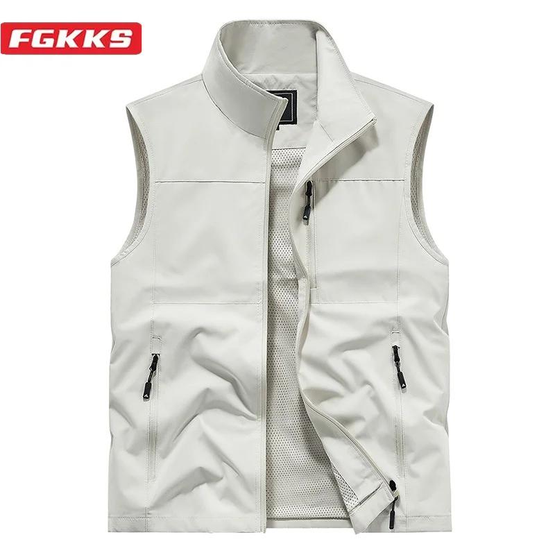 FGKKS 2024 gilet décontracté en plein air pour hommes grande poche manteau de mode conception de hau