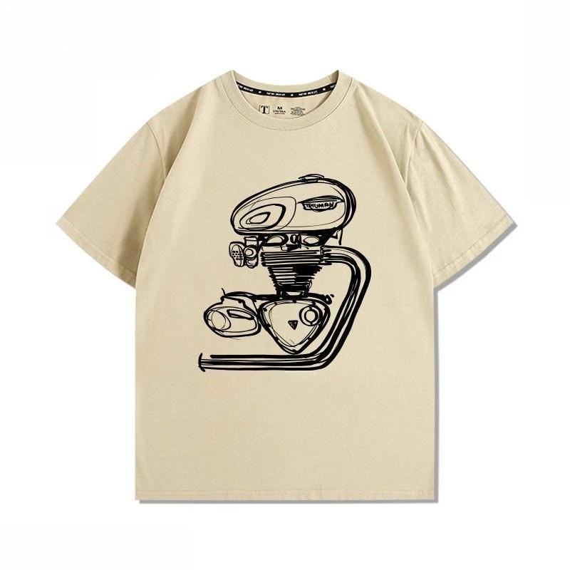 T-shirt imprimé rétro T120 modifié pour moteur de moto, pour les amateurs de voitures, chemise ample