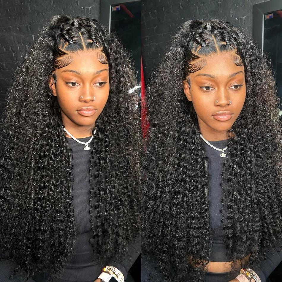 Perruque brésilienne bouclée en cheveux humains naturels, 40 pouces, Loose Deep Wave, avec dentelle