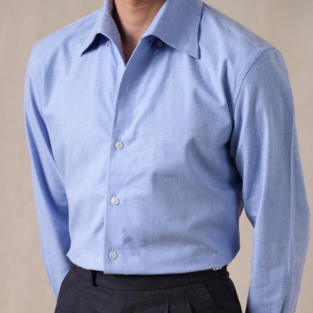 Chemise Homme Formelle 100% Coton Mélangé Style Italien Col Uni Manches Longues 2026 Décontractée Ca