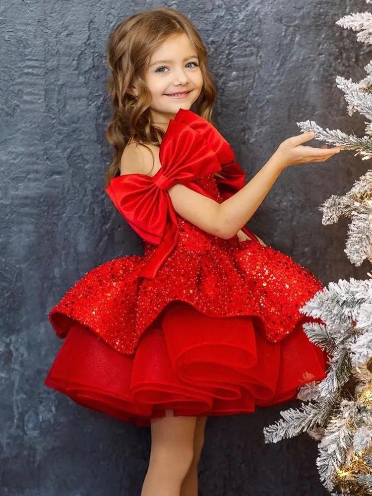 Nouvelle Robe de Noël 2026 pour Enfants, Robe de Princesse à Fleurs et Paillettes pour Mariage, Jupe