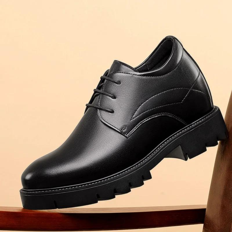Chaussures pour hommes en cuir de vache augmentant la hauteur de 10cm, chaussures formelles à semell
