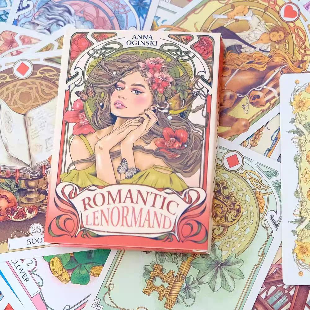 Cartes Oracle Lenormand romantiques, 10.2x7.2cm, Vision anglaise, Motifs floraux, 37 pièces, 4x2.8 p