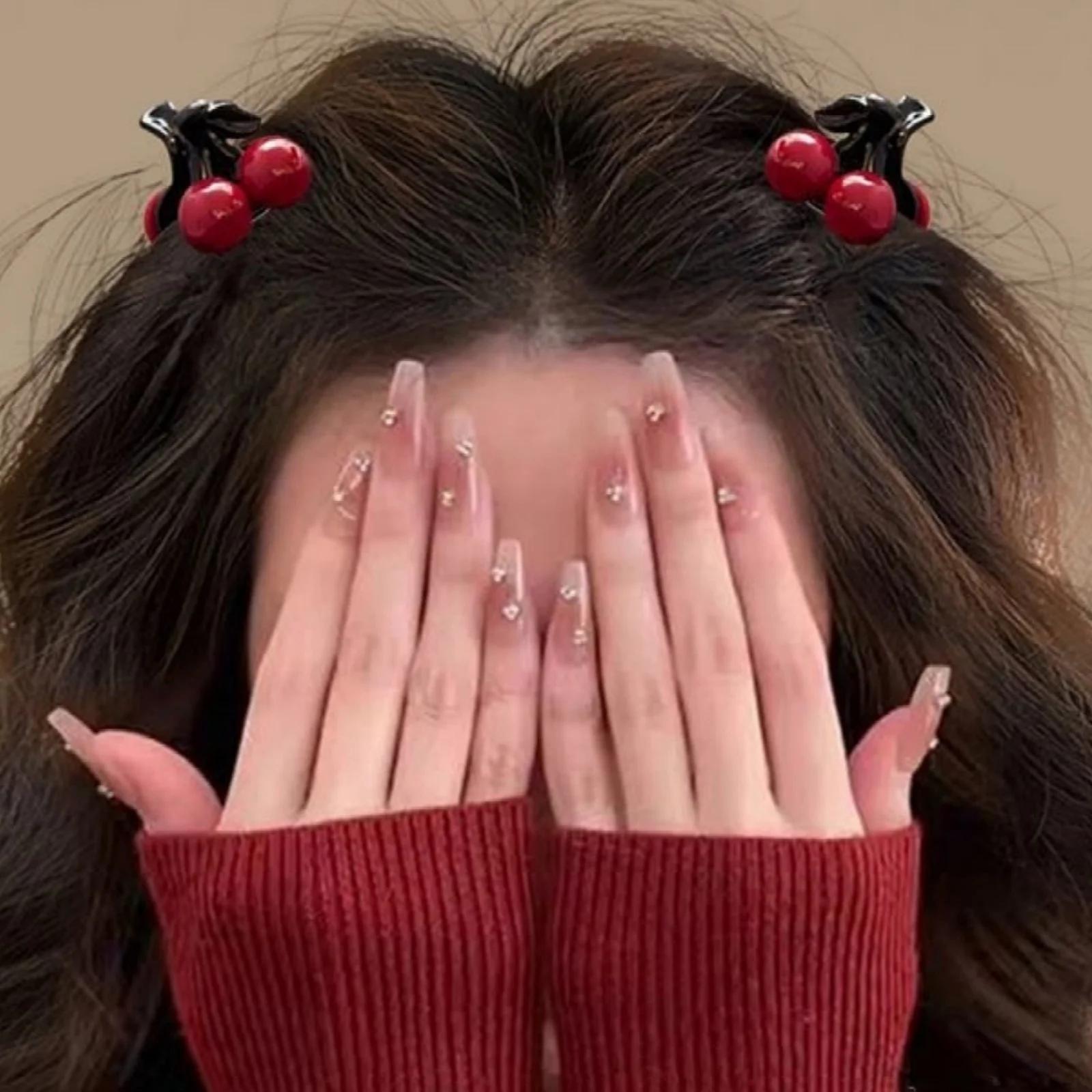 4-8 pièces de cerise de perles rouges, petites pinces à cheveux, douces, filles, cheveux cassés, Min